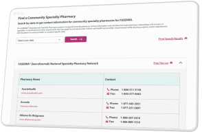 Snapshot of FASENRA Specialty Pharmacy Lookup Tool